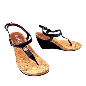 Ralph Lauren Women Blue Thong Slingback Wedge Sandals Size 8